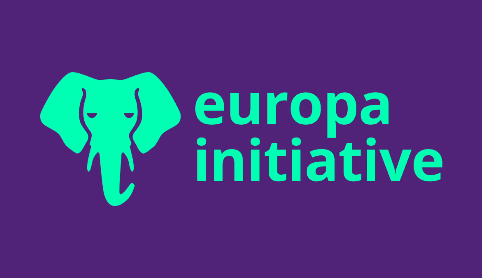 Violetter Hintergrund, auf dem ein türkiser Elefantenkopf mit dem Schriftzug Europa-Initiative abgebildet ist.