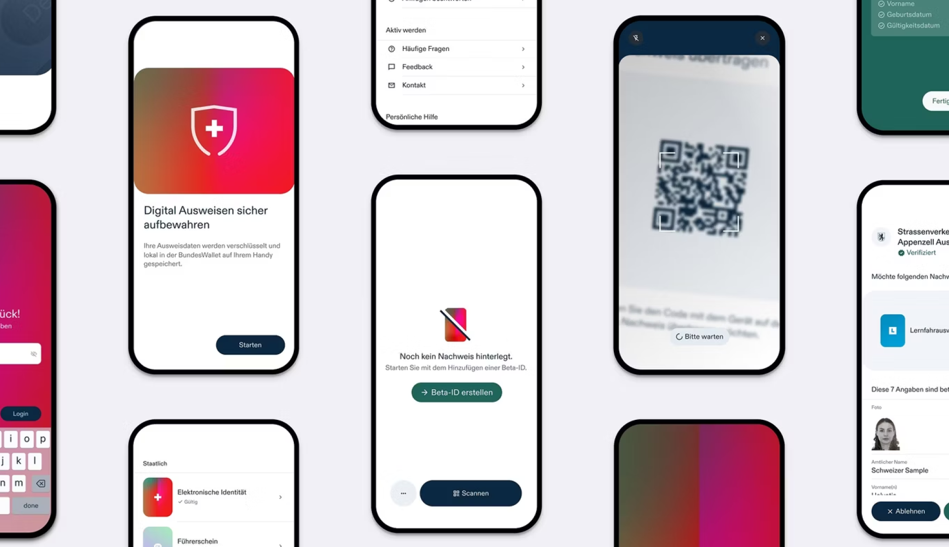 Screenshots der SWIYU App, die für die E-ID verwendet werden würde.