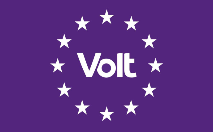 Violettes Volt Logo mit den EU Sternen